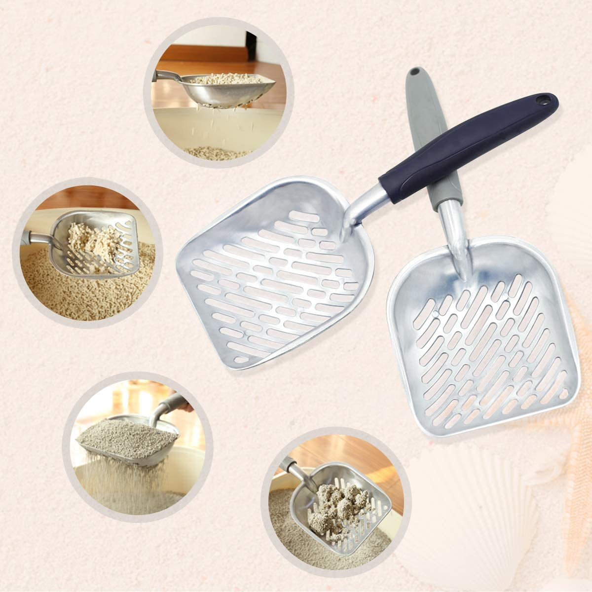 Durable Metal Cat Litter Scoop with Deep Shovel and Ergonomic Handle, Heavy-Duty Solid Aluminum, Jumbo Size, Grey