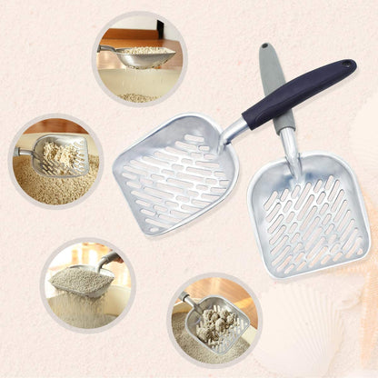 Durable Metal Cat Litter Scoop with Deep Shovel and Ergonomic Handle, Heavy-Duty Solid Aluminum, Jumbo Size, Grey