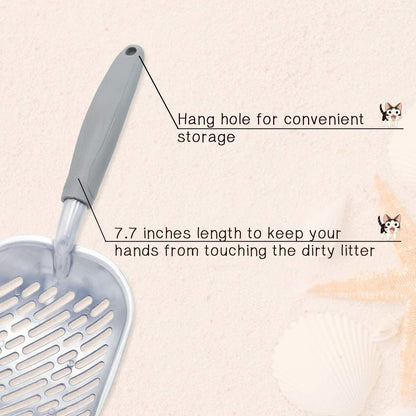 Durable Metal Cat Litter Scoop with Deep Shovel and Ergonomic Handle, Heavy-Duty Solid Aluminum, Jumbo Size, Grey