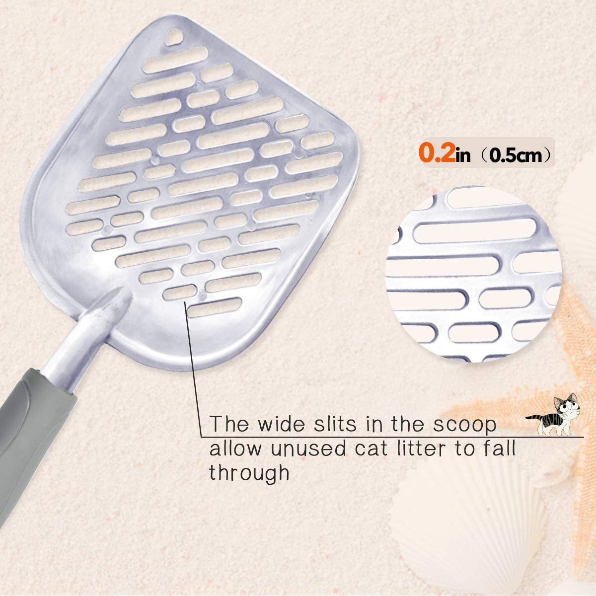 Durable Metal Cat Litter Scoop with Deep Shovel and Ergonomic Handle, Heavy-Duty Solid Aluminum, Jumbo Size, Grey