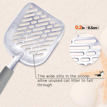 Durable Metal Cat Litter Scoop with Deep Shovel and Ergonomic Handle, Heavy-Duty Solid Aluminum, Jumbo Size, Grey
