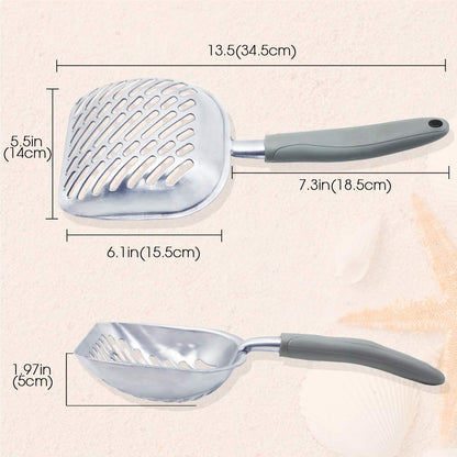 Durable Metal Cat Litter Scoop with Deep Shovel and Ergonomic Handle, Heavy-Duty Solid Aluminum, Jumbo Size, Grey