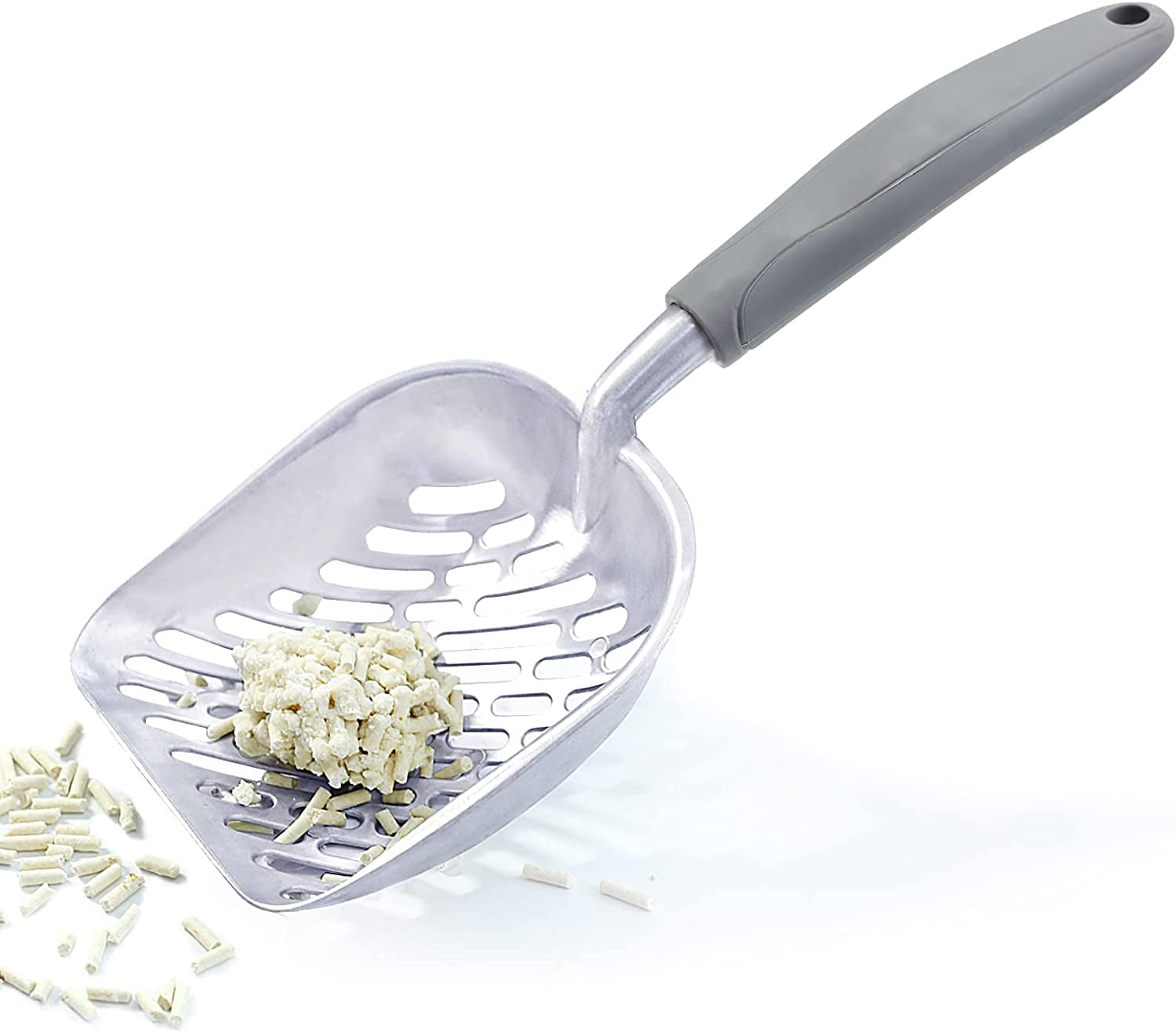 Durable Metal Cat Litter Scoop with Deep Shovel and Ergonomic Handle, Heavy-Duty Solid Aluminum, Jumbo Size, Grey