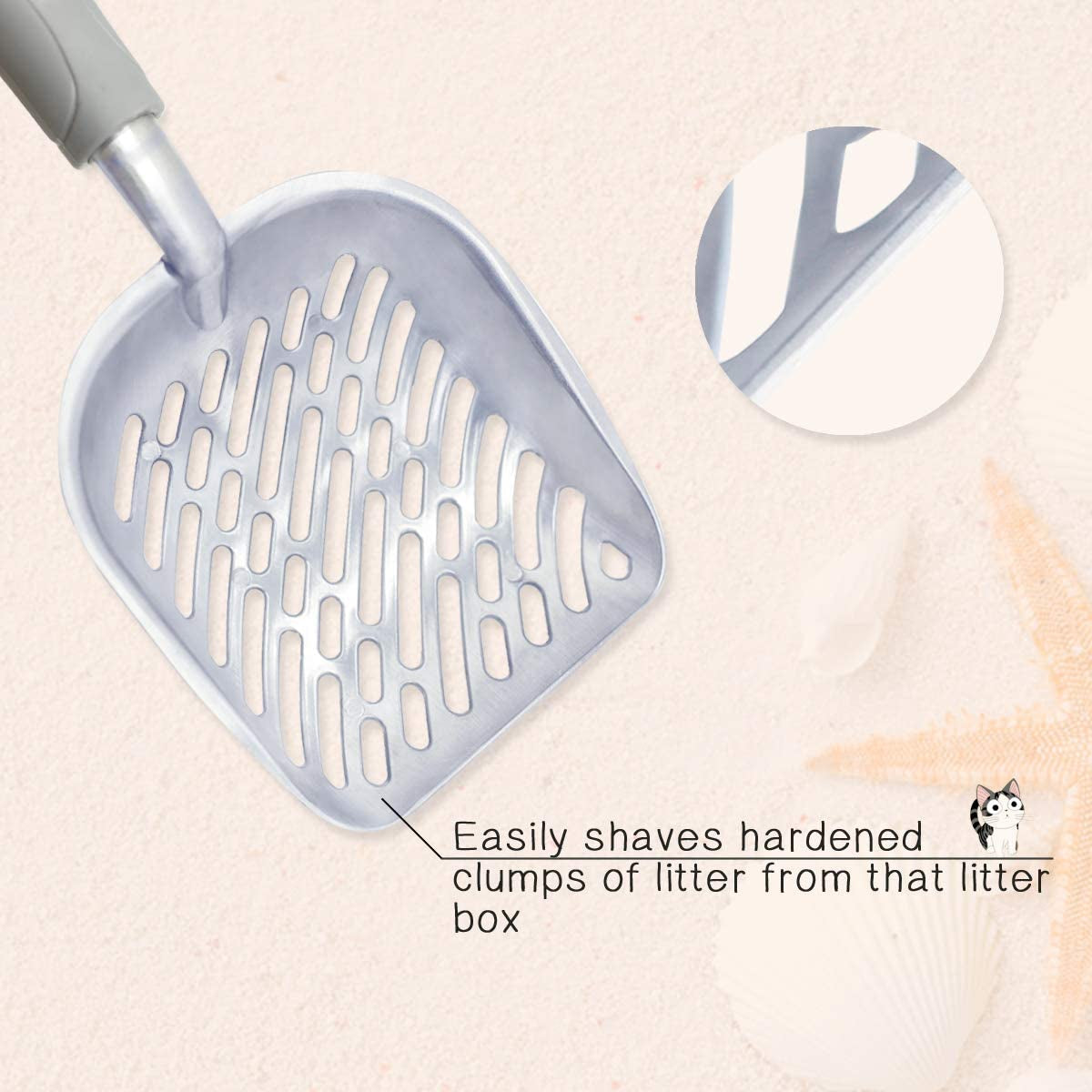 Durable Metal Cat Litter Scoop with Deep Shovel and Ergonomic Handle, Heavy-Duty Solid Aluminum, Jumbo Size, Grey