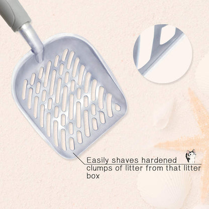 Durable Metal Cat Litter Scoop with Deep Shovel and Ergonomic Handle, Heavy-Duty Solid Aluminum, Jumbo Size, Grey